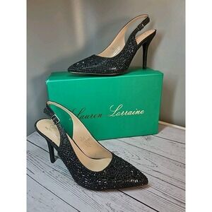 Lauren Lorraine Rachel Rhinestone Black Sparkle Slingback Heels Sz 8.5 Glamorous